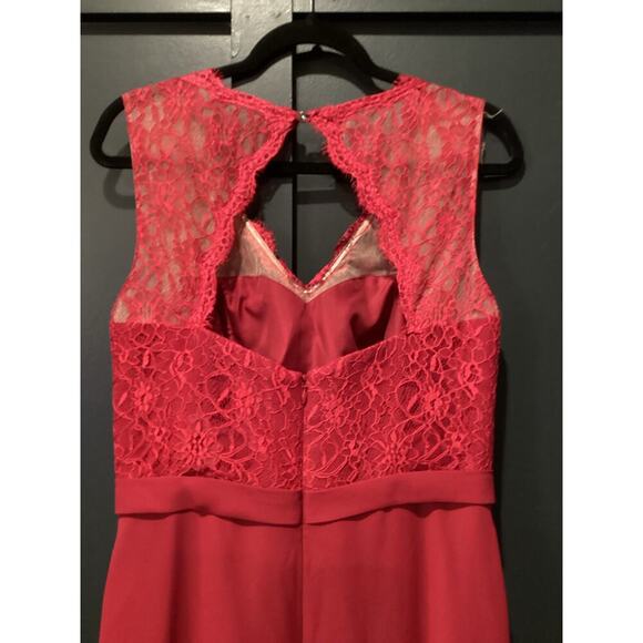 Azazie Britney Bridesmaid formal long lace halter gown Dress in Burgundy sz A8 - Picture 9 of 11